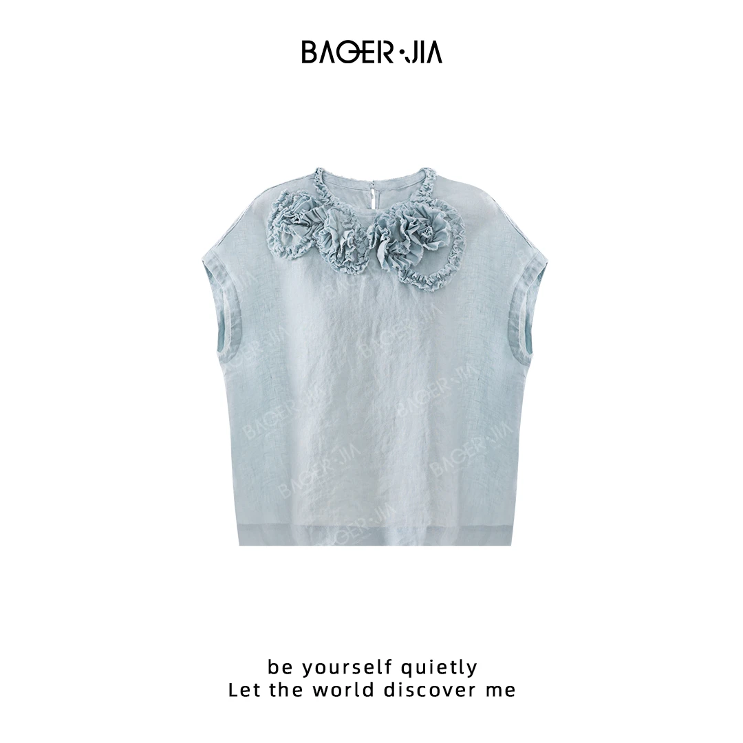 10-【知性美】宝儿家含幂BK201925206NS夏季立体花瓣宽松显瘦上衣