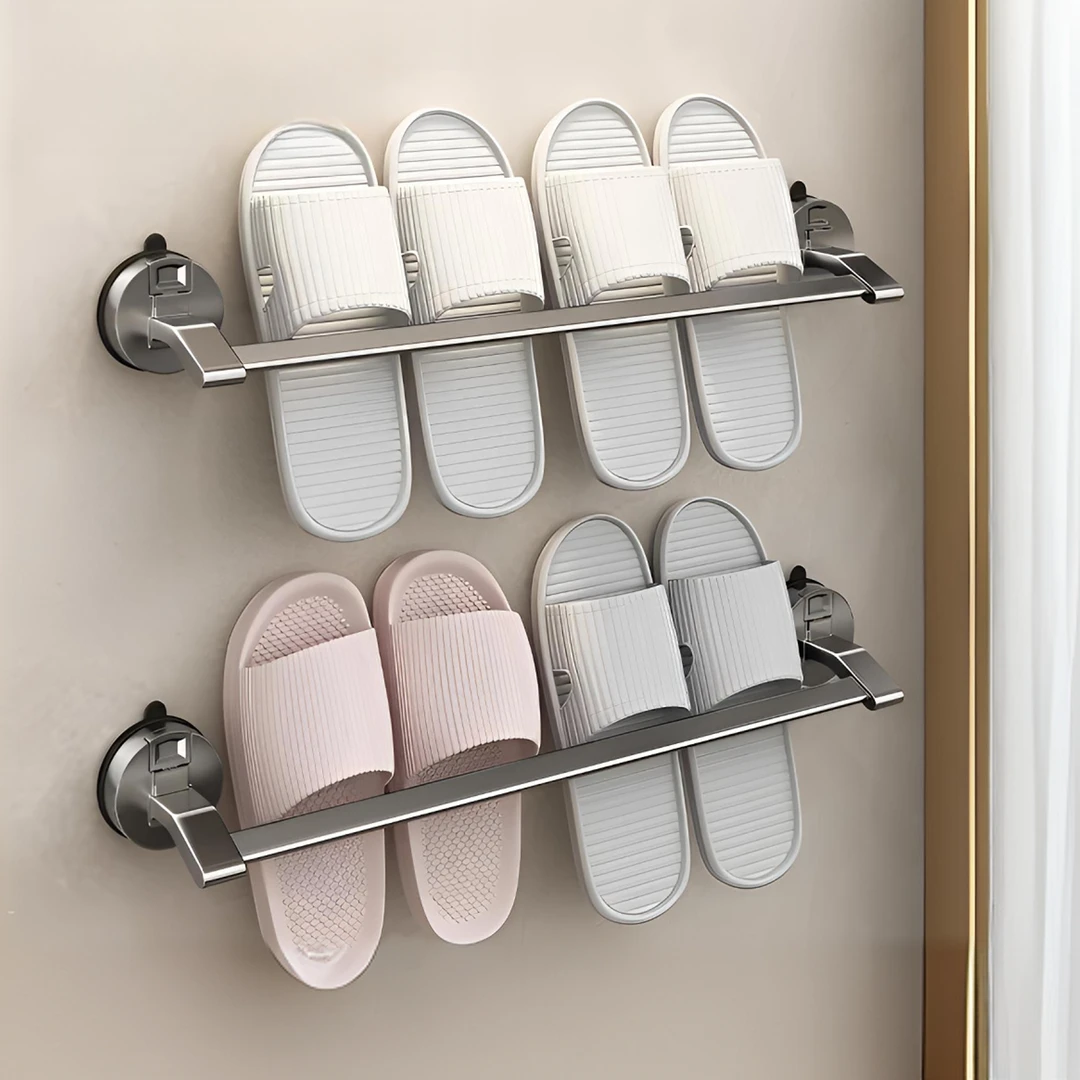 吸盘浴室拖鞋架壁挂式免打孔卫生间沥水挂架厕所置物架子收纳神器