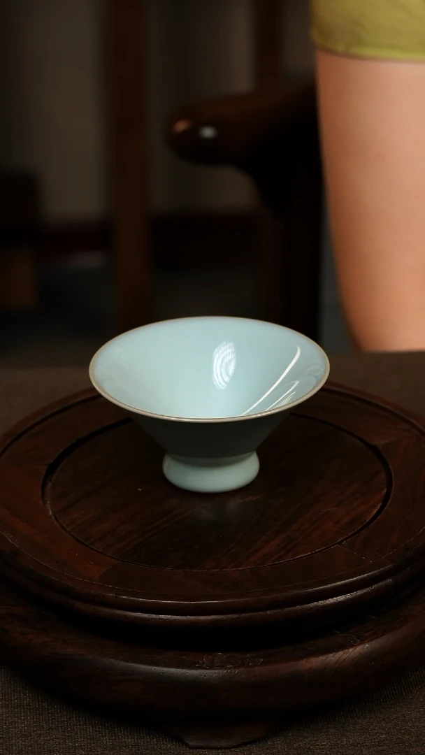 瓷片015天青色斗笠杯40ml微瑕