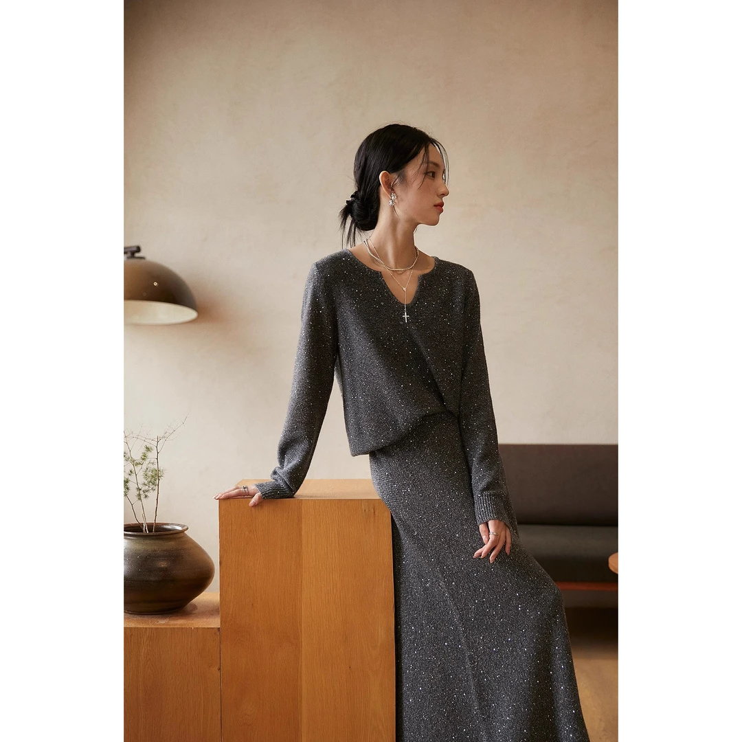 璀璨星河套装 25年秋季新款通勤毛衣半身裙两件套女TZN761344AG