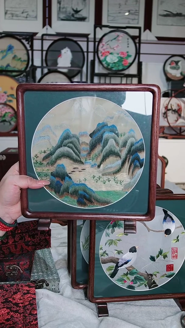 【闪购商品】织绣苏绣作品千里江山四方摆台