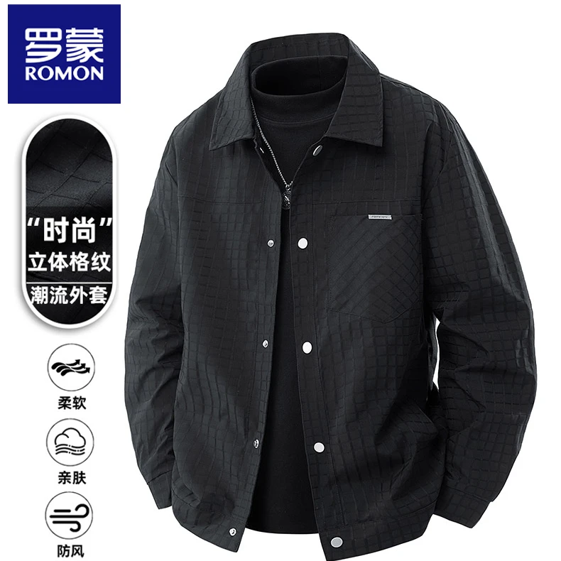 罗蒙立体华夫格夹克外套春秋新款百搭潮流痞帅百搭上档次休闲夹克