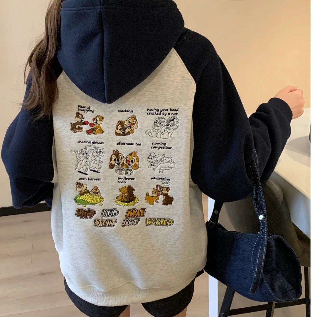 16726#松鼠玉米背后12宫格重工刺绣连帽春款  不加绒