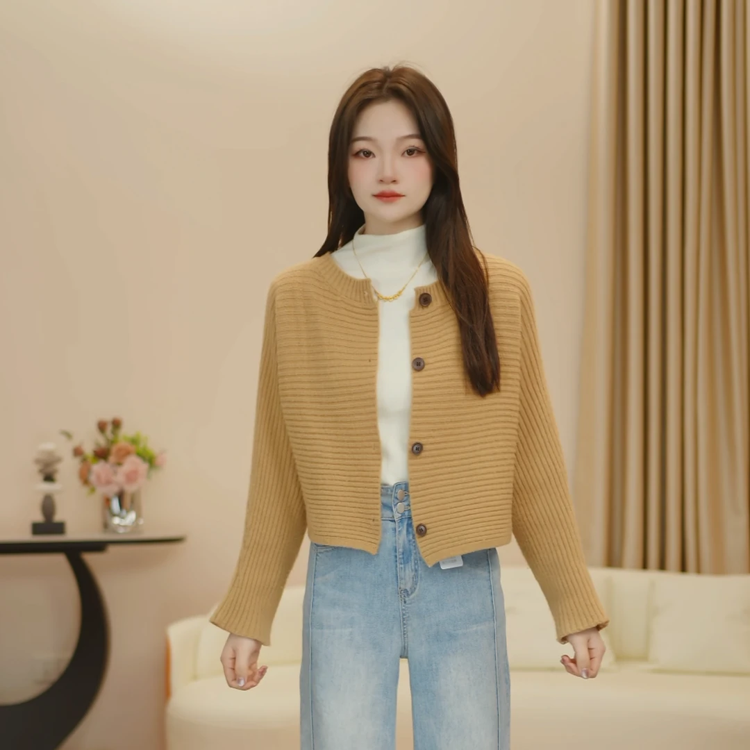 炸街毛衣设计感小众短款秋冬小个子复古气质针织开衫时尚百搭上衣