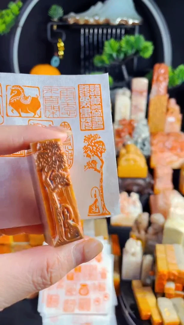 浙江红石印石手工篆刻《菩提树下佛造像》1.5*5