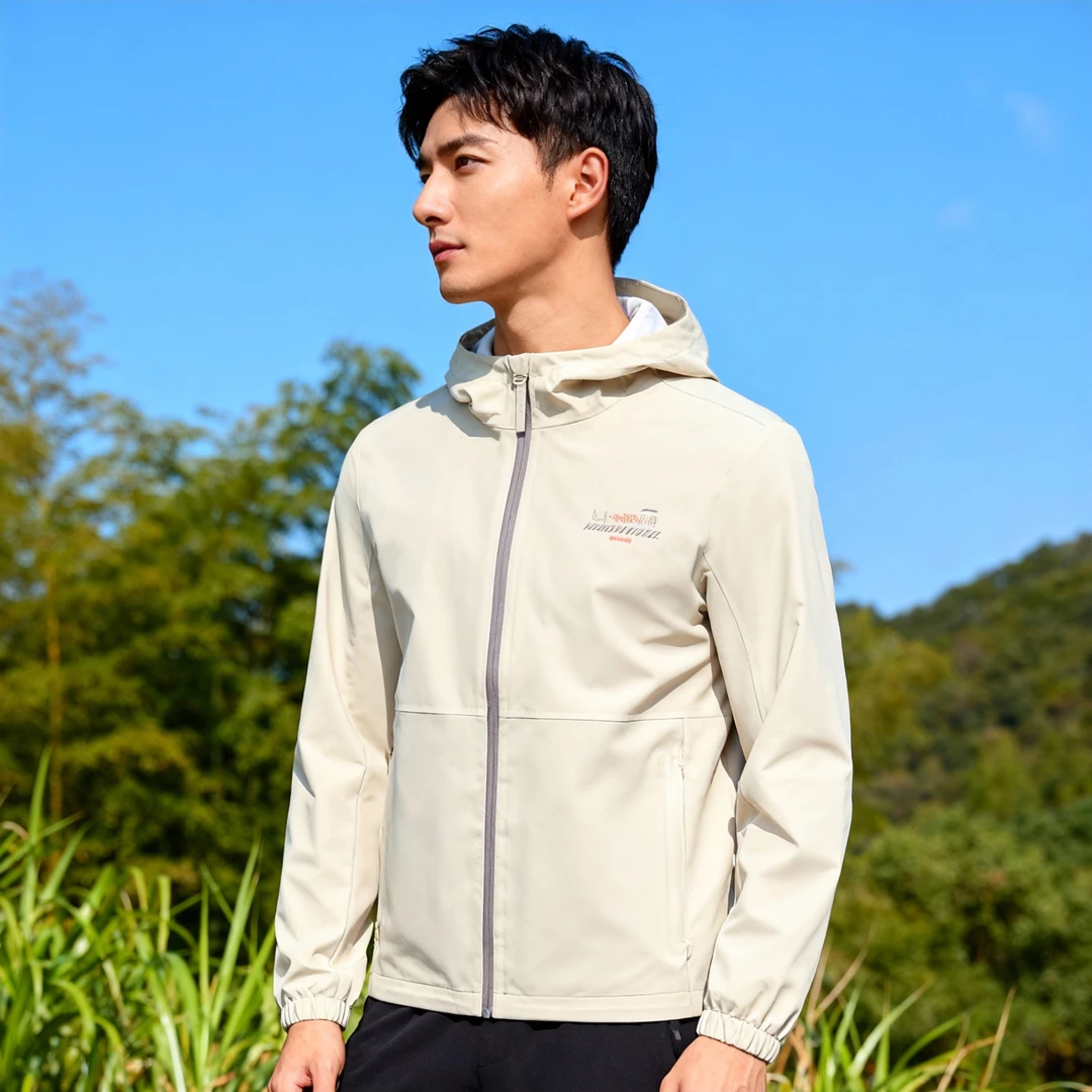 李宁男子健身系列运动风衣常规型春秋连帽防风外套AFDU827-B品