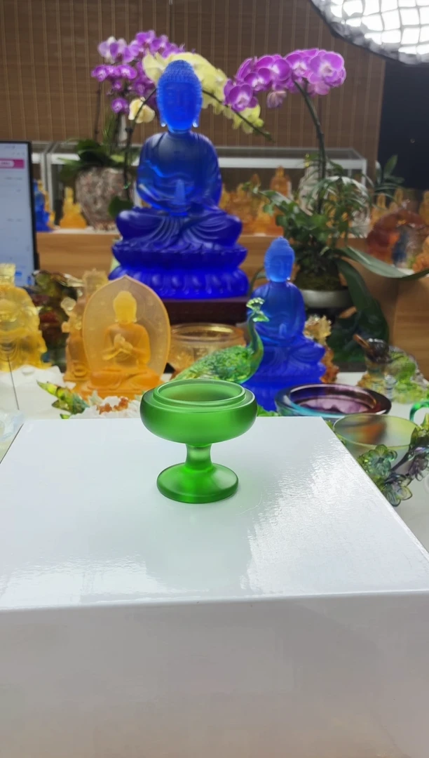 手工艺品琉璃绿色供水杯5*5公分