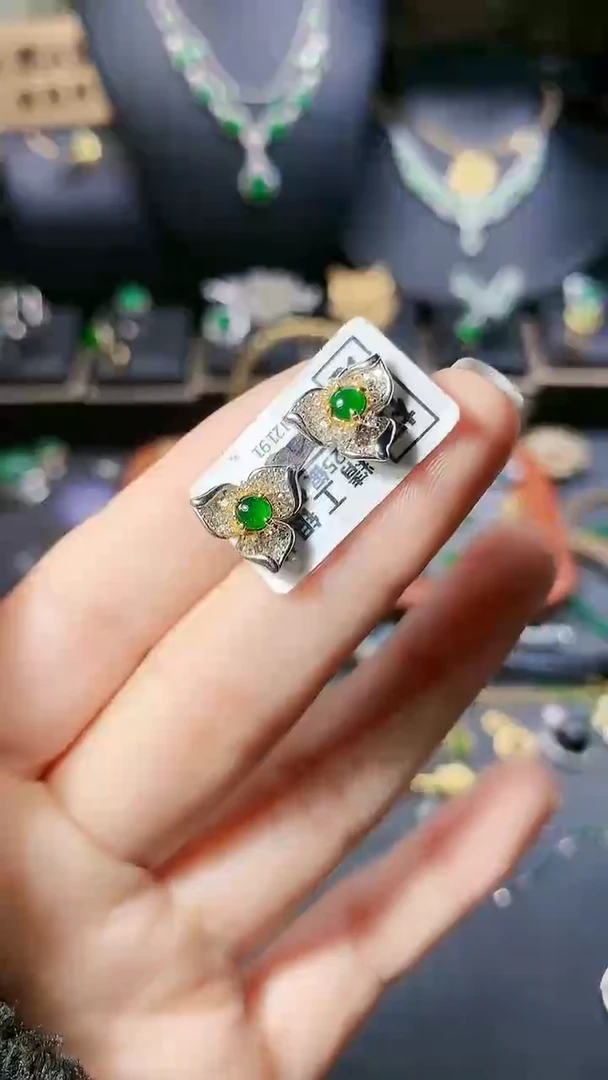 【闪购商品】翡翠耳饰银S925镶嵌耳饰