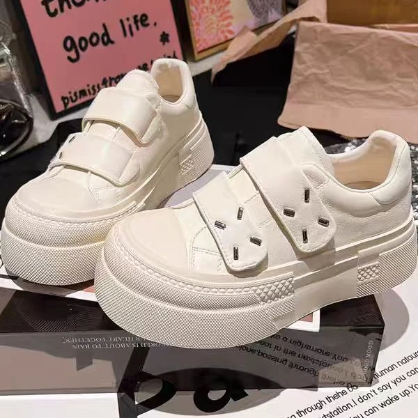 休闲面包白色小白鞋美式增高丑萌大头厚底魔术贴板鞋女
