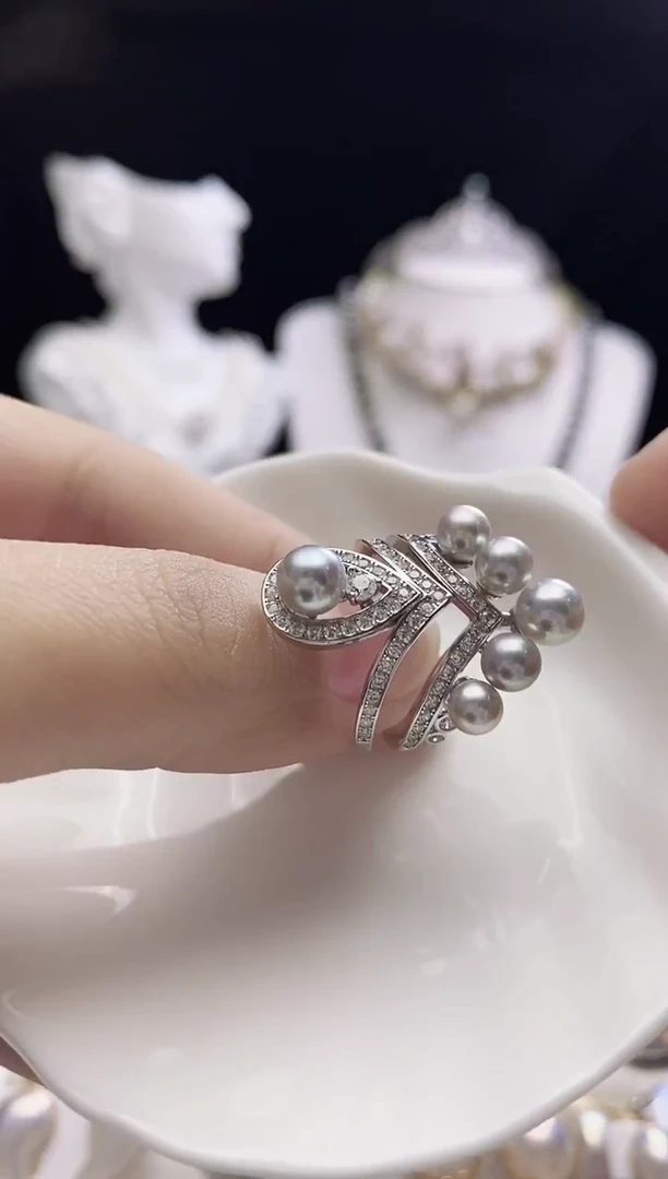 银S925镶嵌戒指海水珍珠海水真多麻珍珠戒指