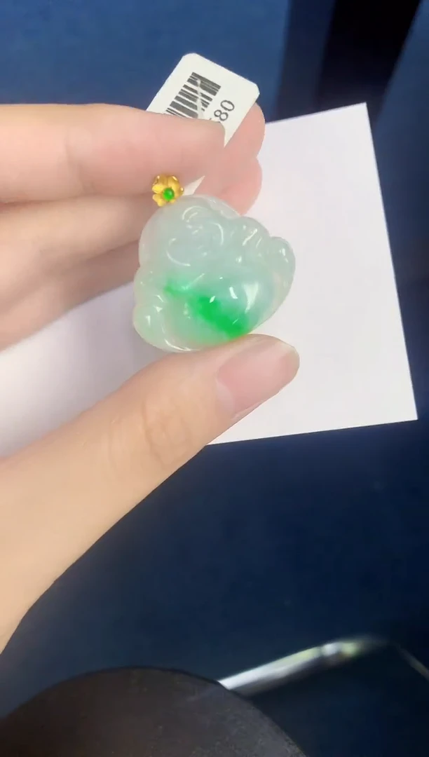 翡翠18K金镶嵌颈饰天然翡翠緬甸A貨