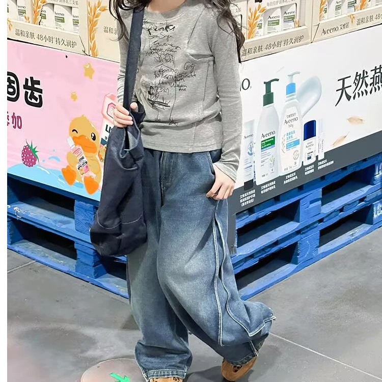 儿童春季休闲宽松牛仔直筒裤