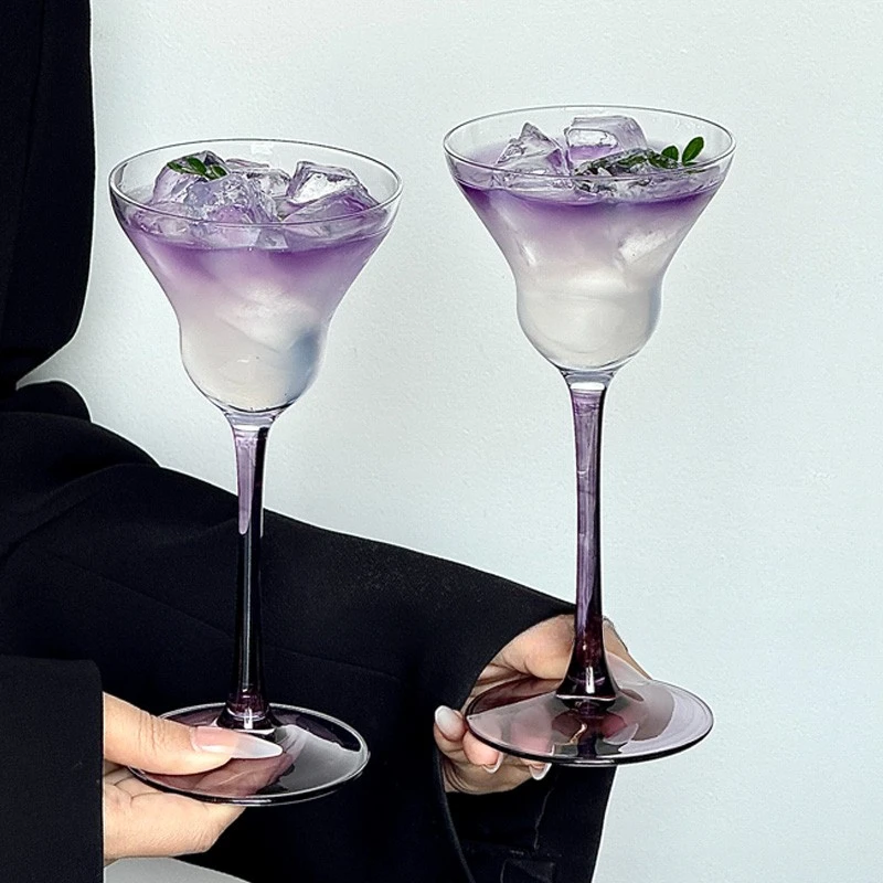 大圣高级感紫色高脚玻璃杯家用轻奢女生艺术微醺调酒香槟鸡尾酒杯