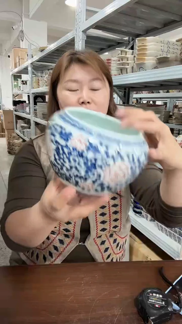 陶瓷青花建水釉里红茶洗