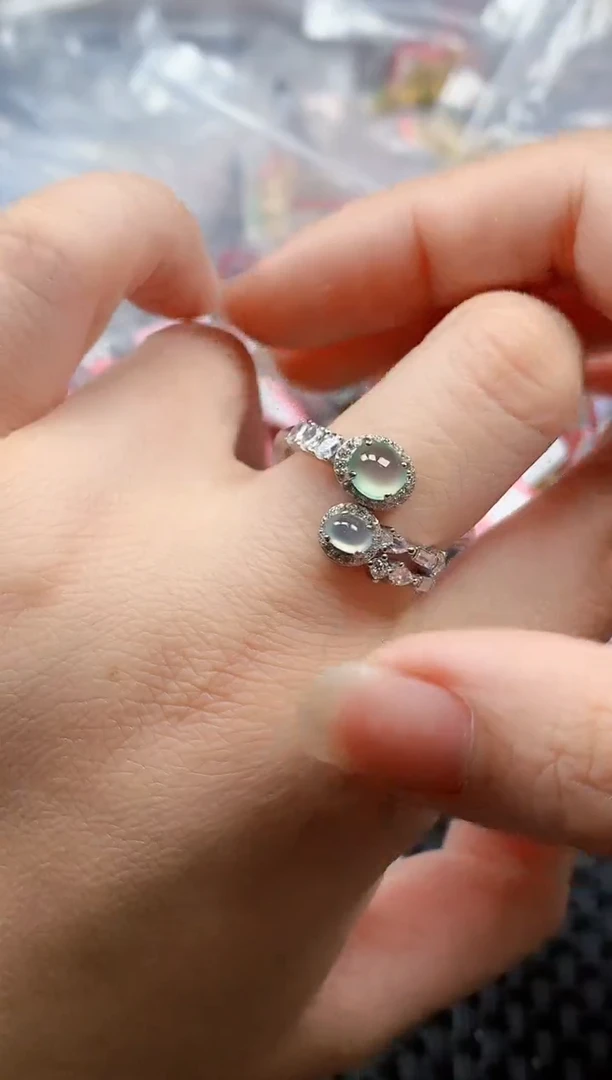 银S925镶嵌戒指翡翠天然A货缅甸翡翠