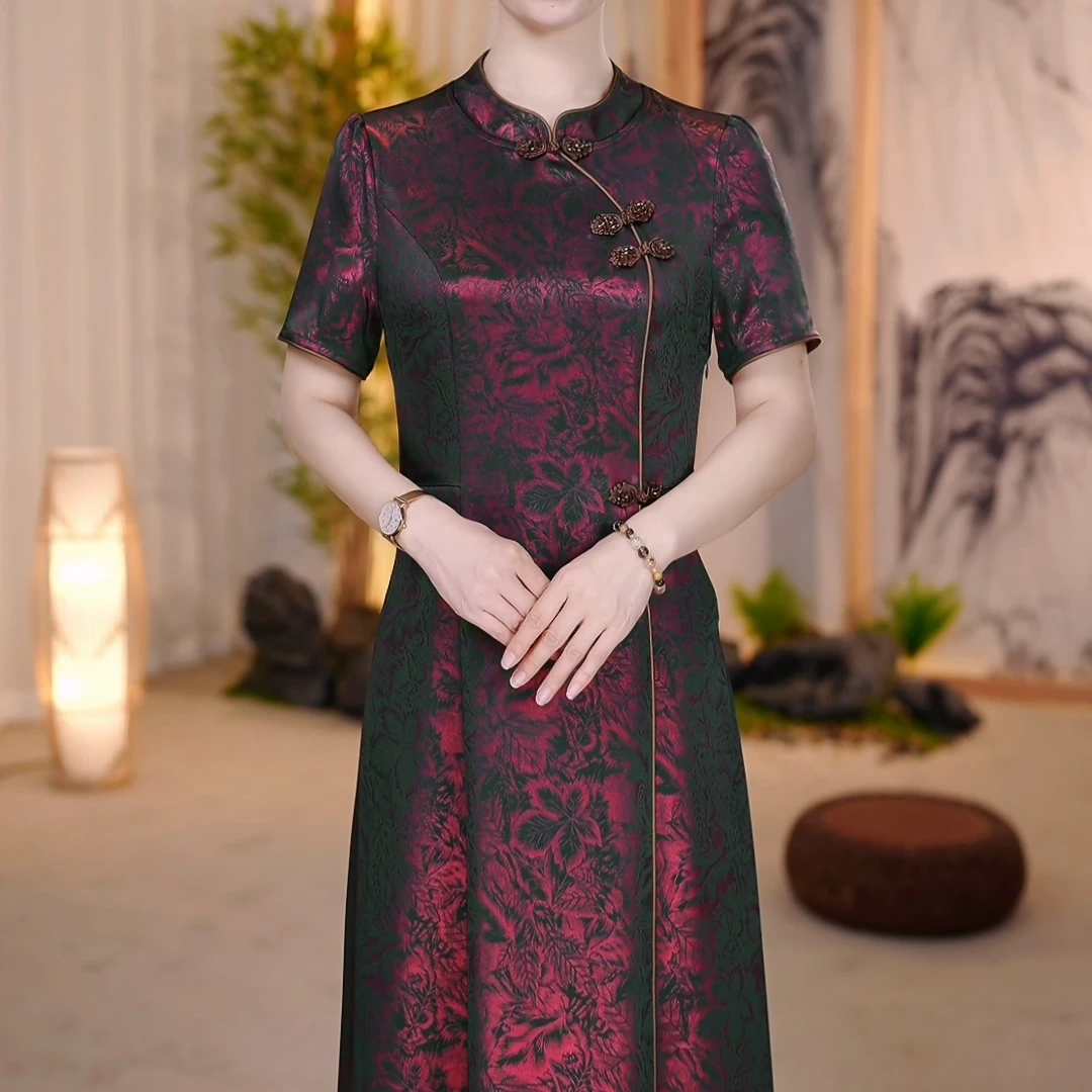 中年妈妈2025夏季新款洋气国风改良旗袍妈妈连衣裙（燕）XKL-255888