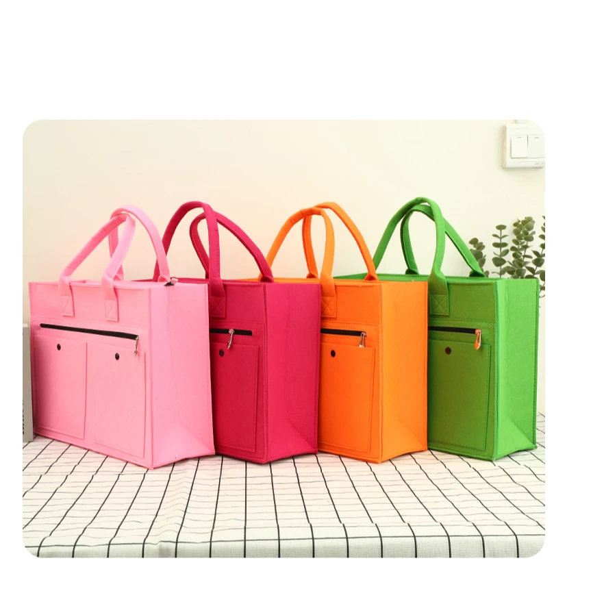 新款大号拉链封口包简约大气可以套在拉杆箱的毛毡包加厚托特包