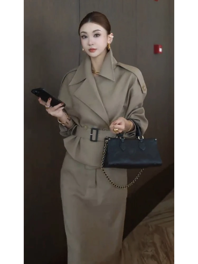 简约通勤简约秋冬时尚毛呢套装秋时尚法式外套半身裙套装秋季显瘦