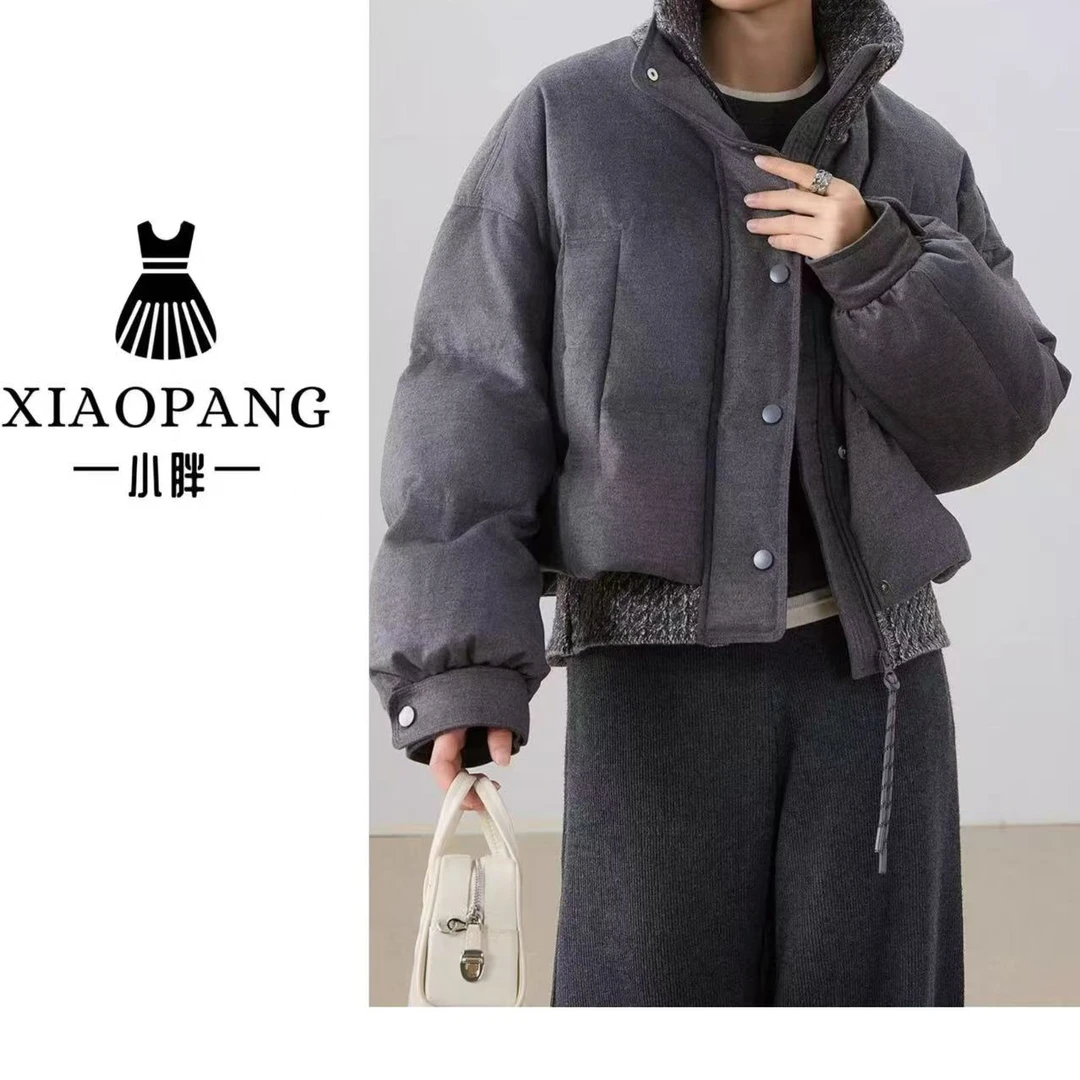 【小胖家】205新款拼接大翻领短款羽绒服