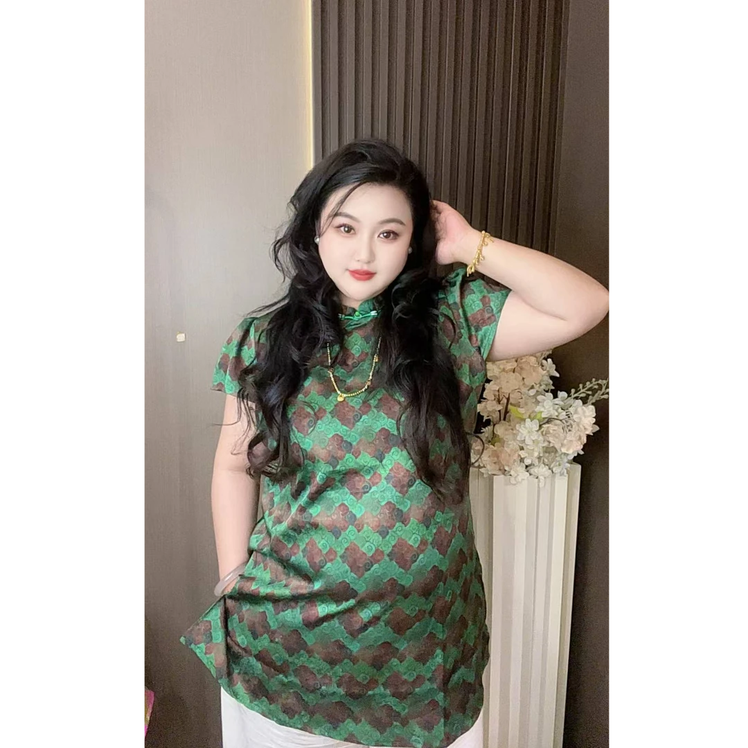 【甄胖·青栾】新中式大码女装夏季醋酸上衣