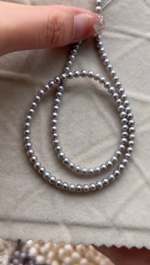 未镶嵌淡水珍珠福利灰色*强光珍珠项链4mm正圆
