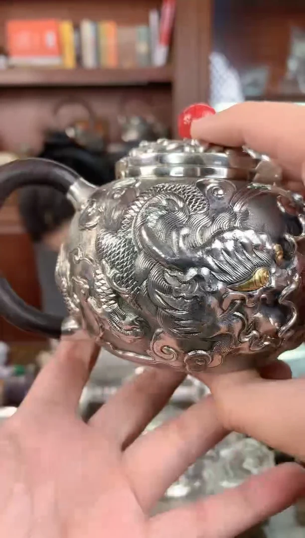 【闪购商品】足银999大师双龙戏珠泡茶壶