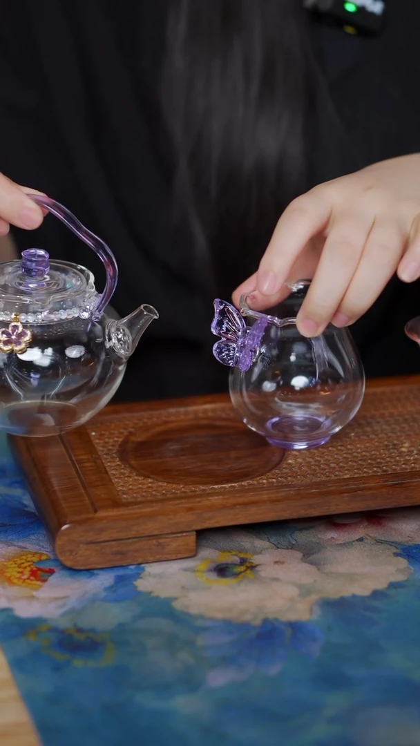 紫色 提梁小壶+壶链+紫色蝴蝶杯