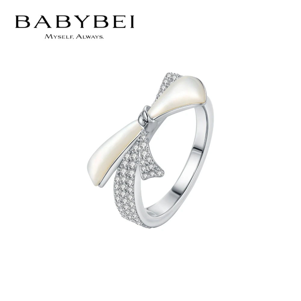 BABYBEI/初贝 925银戒指 蝴蝶结戒指母贝气质精致优雅甜美小众