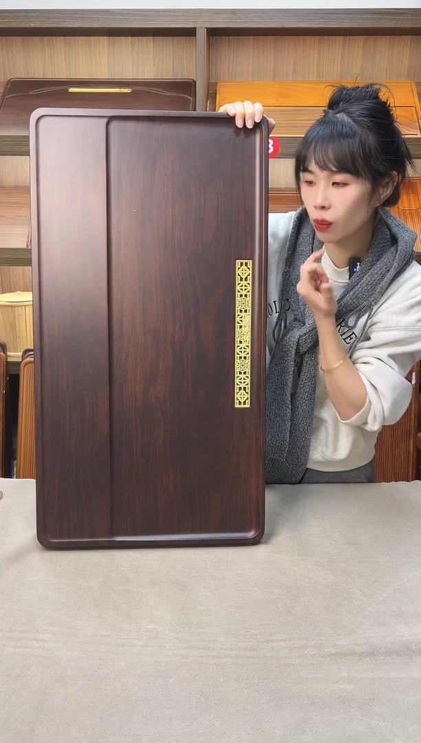尺寸80*40*5cm 平心黑胡桃色 实木茶盘