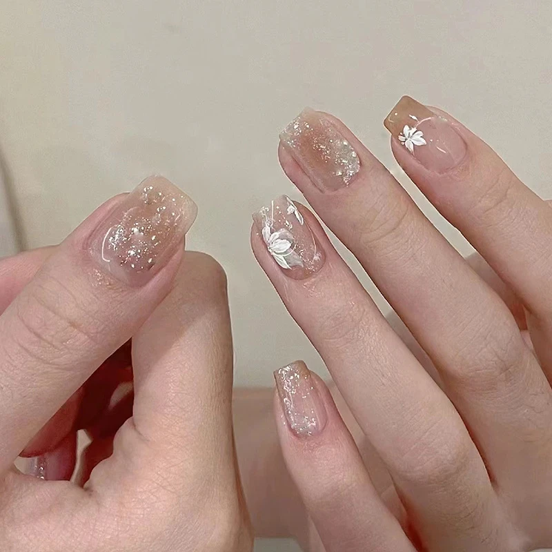 【茶花白】穿戴甲新款少女感裸粉手工穿戴甲秋冬氛围感可拆卸片