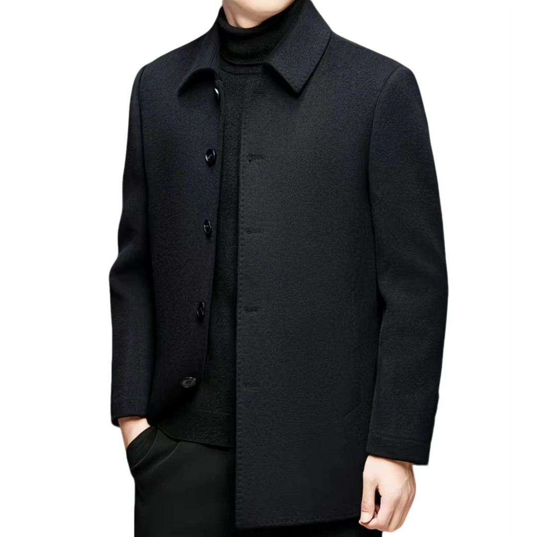 加厚中长【双面羊毛+鸭绒内胆】男士加厚翻领商务冬季呢子外套大衣