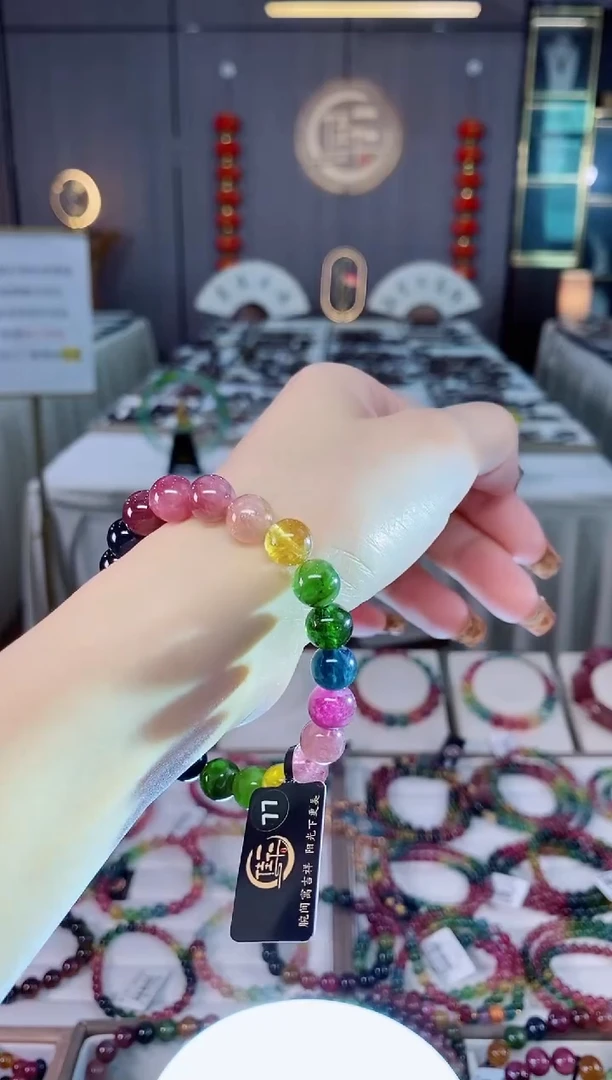 老矿碧玺色标彩虹透体单圈手串8mm+未镶嵌碧玺dan多样性发货一条