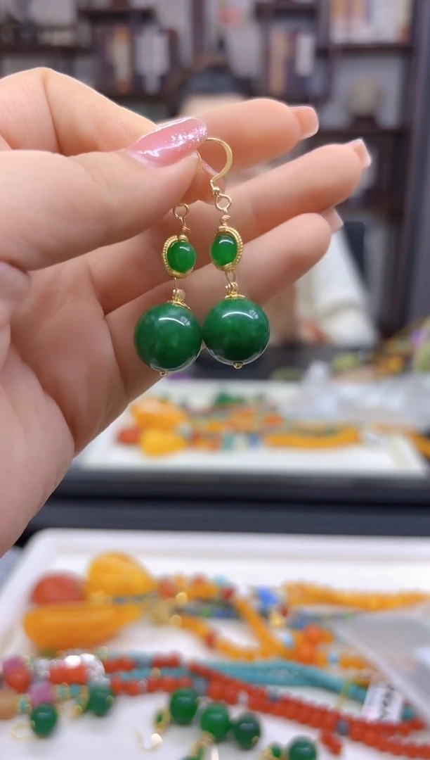 【闪购商品】翡翠耳饰14K金镶嵌耳坠E67