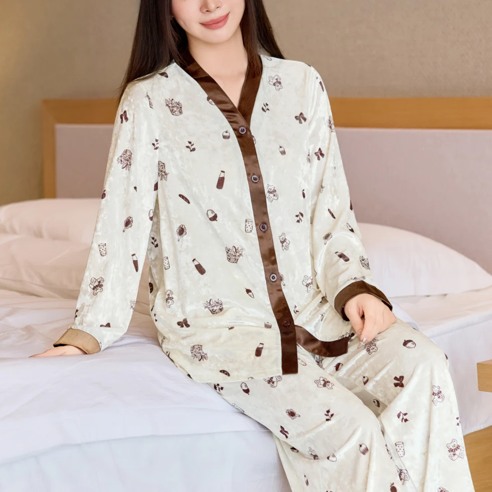 【印花丝绒保暖家居服】MsShe大码女装2025款冬睡衣套装J~M2510121