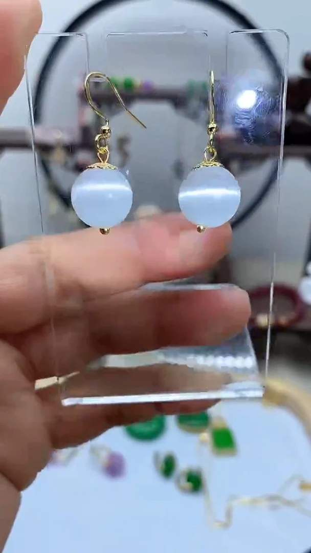 【闪购商品】猫眼耳饰银S925镀金镶嵌34