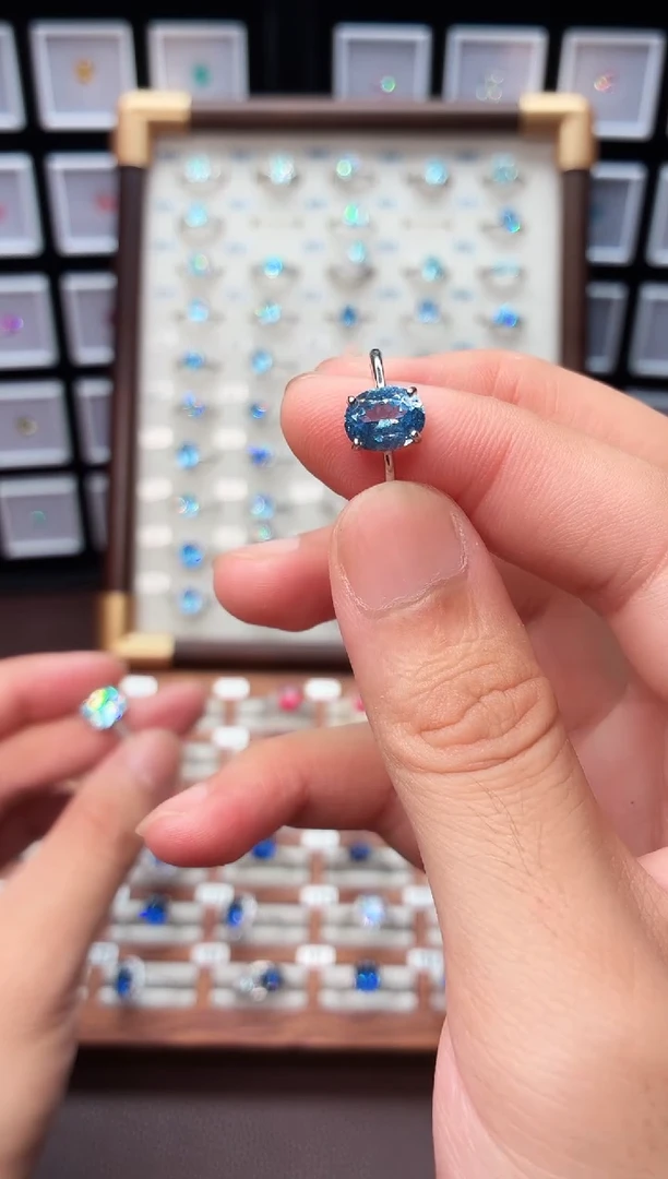 无925银轻奢海蓝魔鬼蓝色女神戒