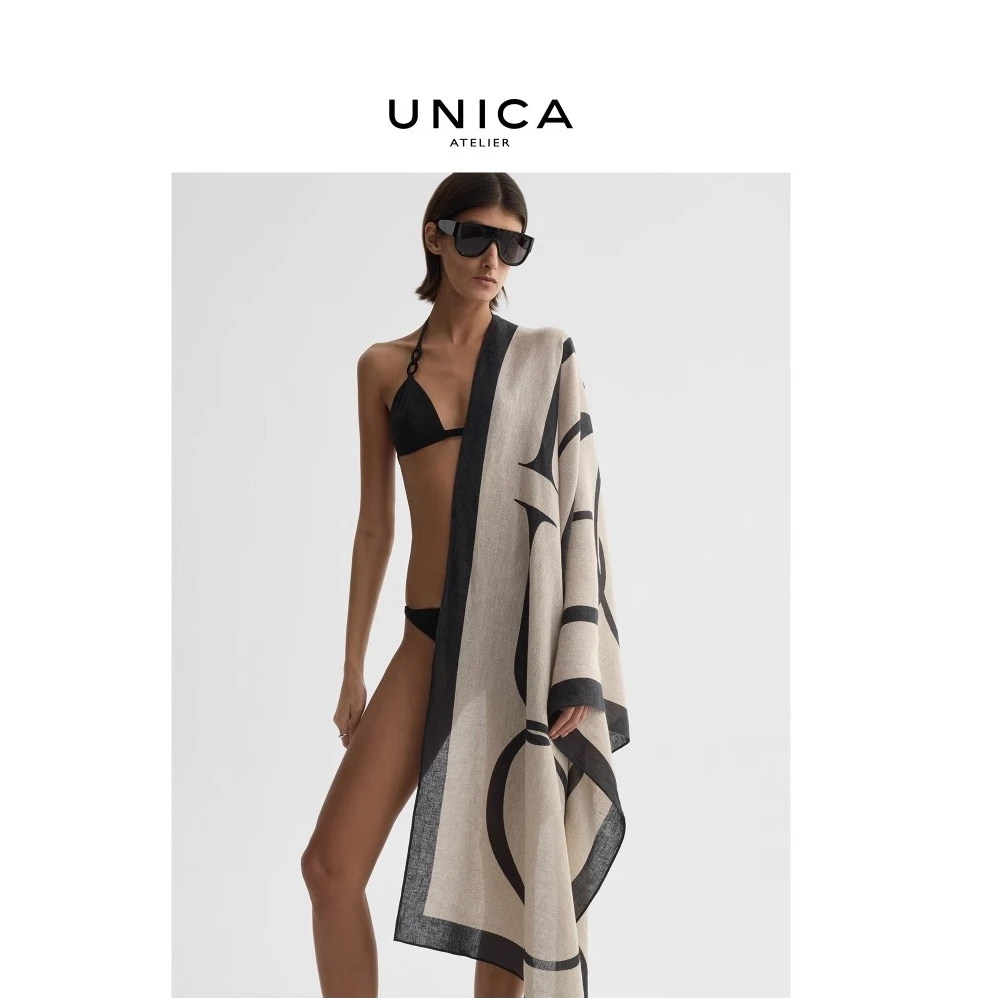 UNICA ATELIER 巴黎线 | LOGO印花进口亚麻多用沙滩纱笼裙