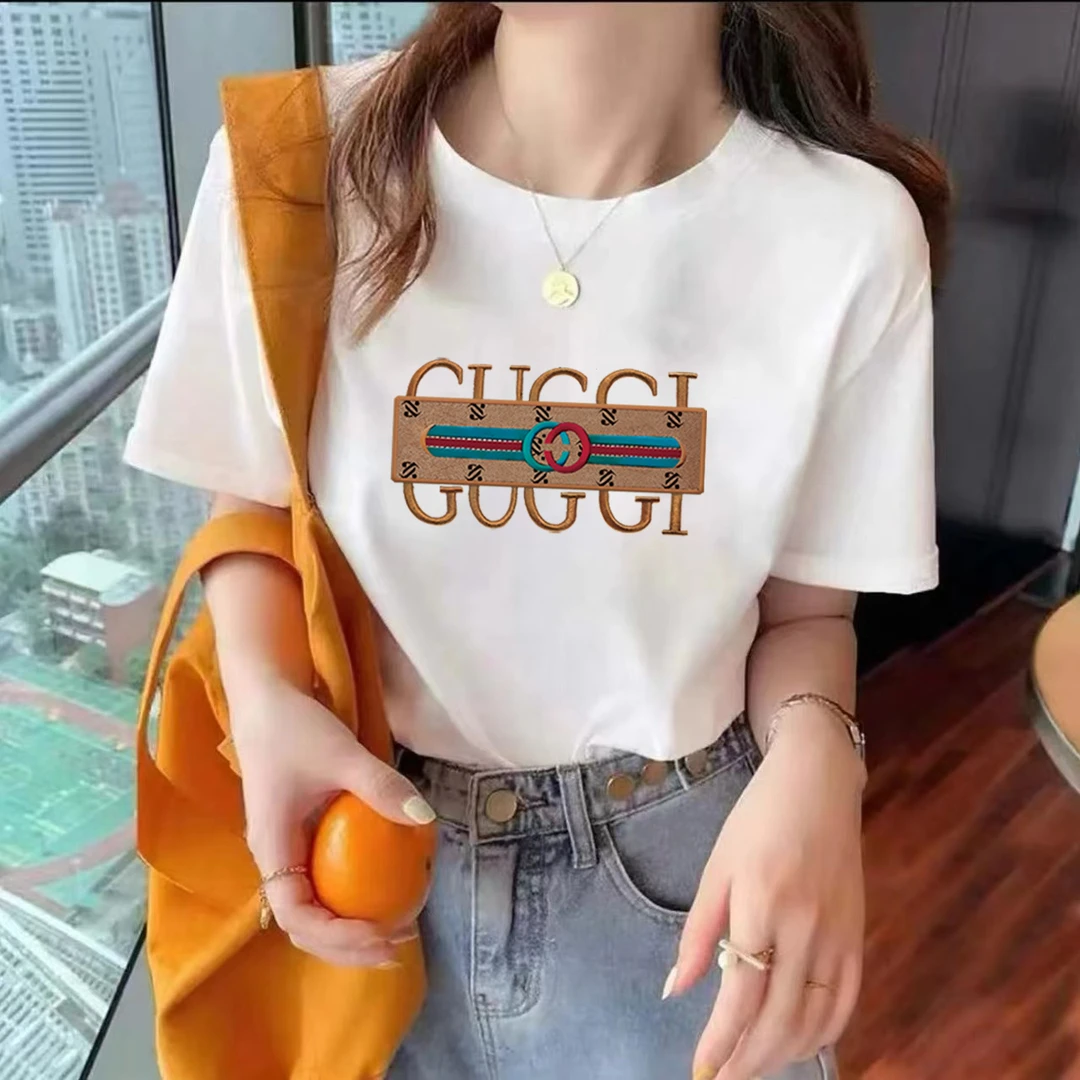 夏季时尚宽松印花潮流春夏卡通圆领设计感纯棉短袖-GU字母