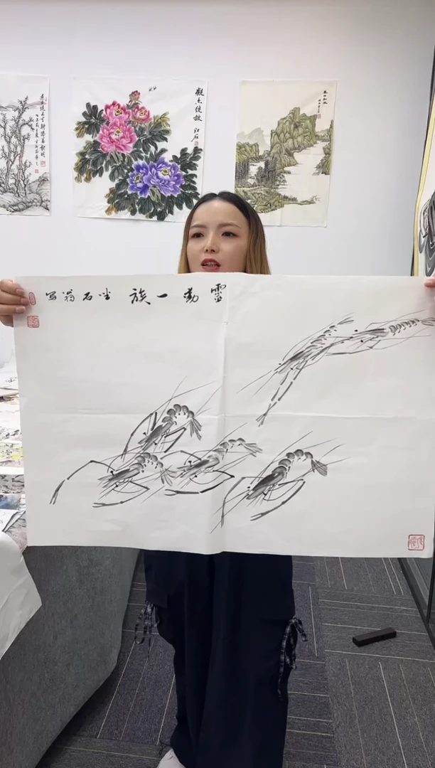国画国画国画鉴赏手绘实稿-虾-46*70