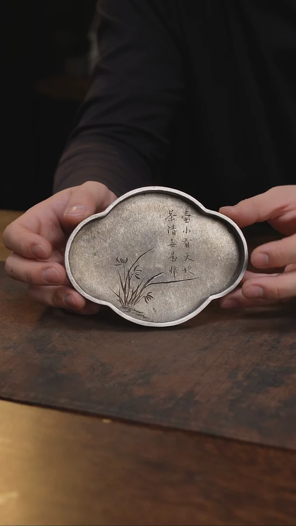 纯锡全手加厚兰花海棠壶承