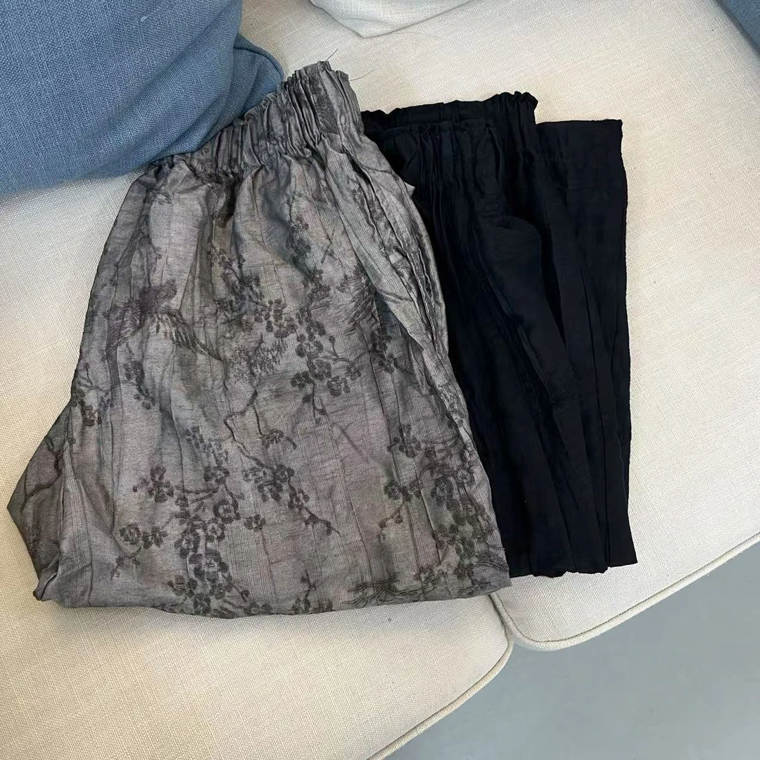 郑姐-2025夏季新款大码哈伦宽松新款大裤裆麻料刺绣哈伦垮裤