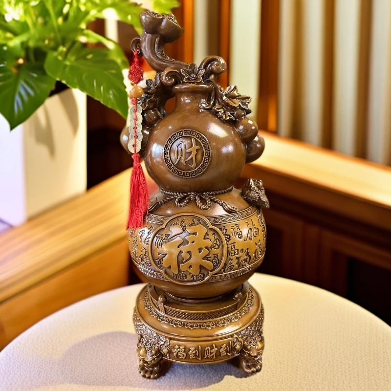 【福到财到】旋转葫芦如意雕刻居家玄关酒柜办公室桌面财神摆件