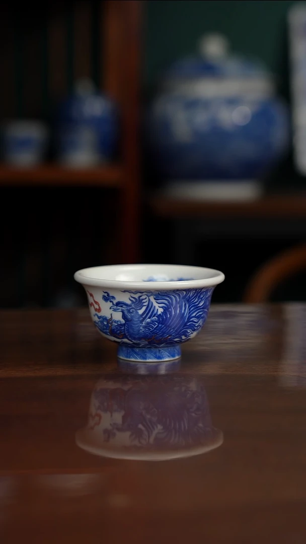 自成堂柴窑 龙凤压手杯