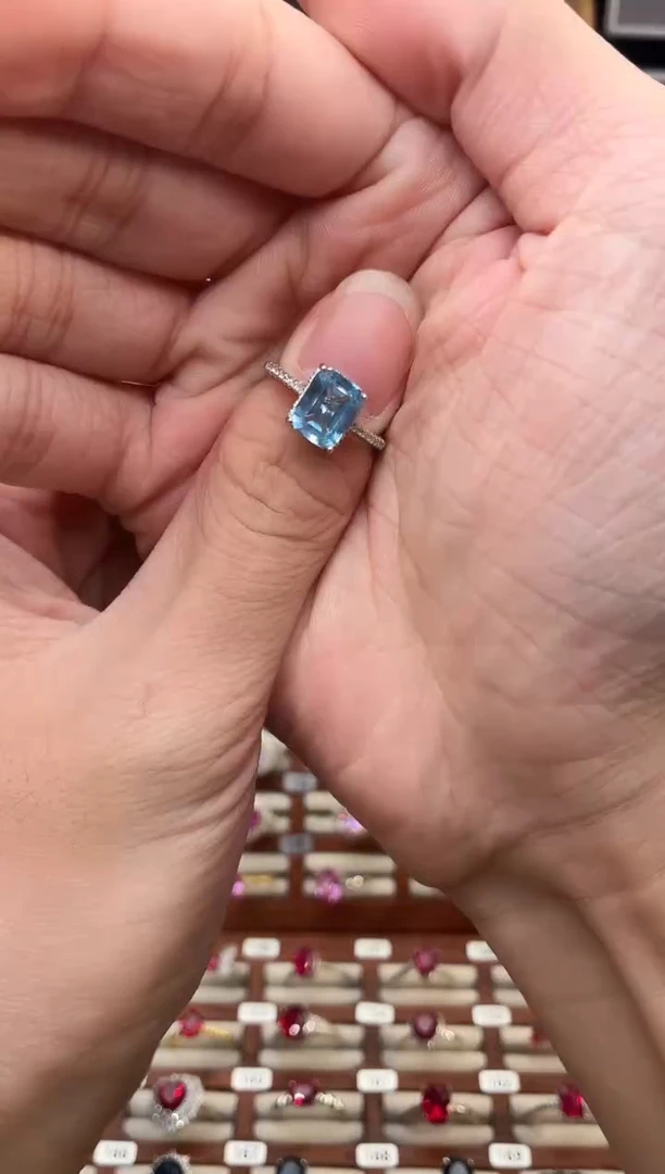 银S925镶嵌戒指海蓝宝石1888