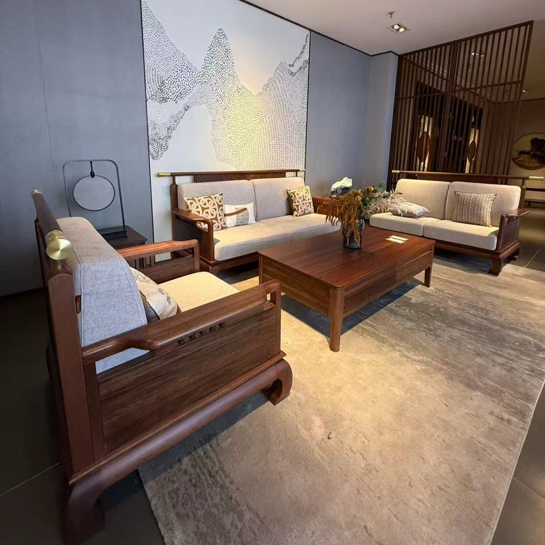 新中式纯实木乌金木沙发组合官帽款内翻马蹄腿客厅沙发组合T-45