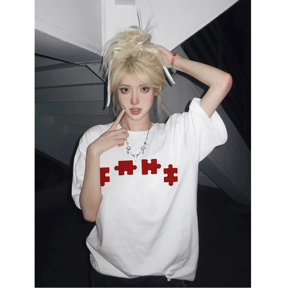 夏季新款国潮纯棉短袖刺绣设计感宽松美式复古重磅半袖情侣装上衣