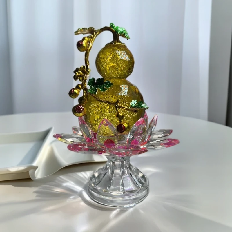 水晶莲花旋转黄色气泡葫芦高档创意家居客厅装饰品