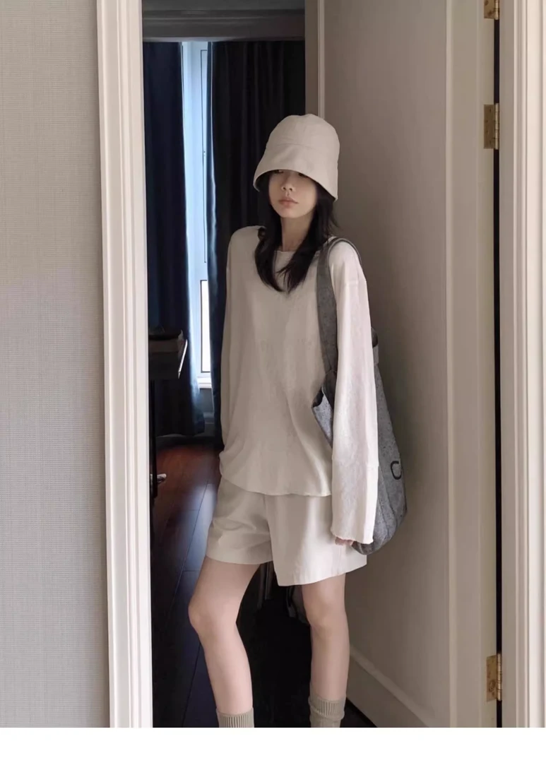 慵懒松弛感白色冰丝长袖t恤罩衫女夏季轻薄外搭宽松防晒空调上衣