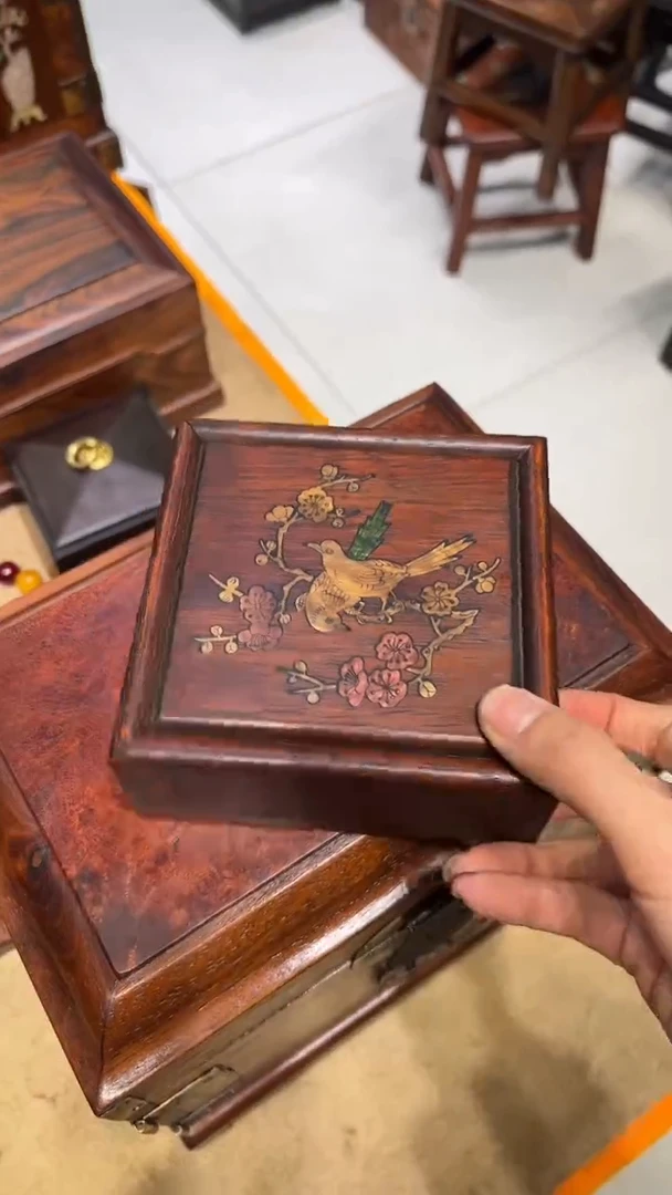 【闪购商品】木喜鹊登梅螺钿四方抽拉盒