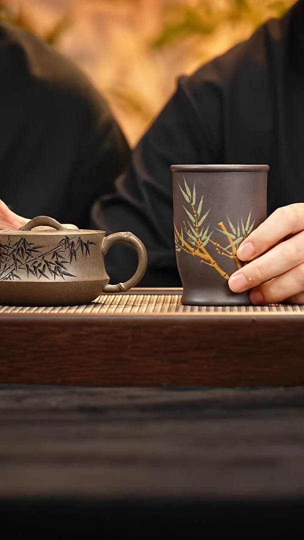 茶壶紫砂JGT竹圆瓦 青段-杯